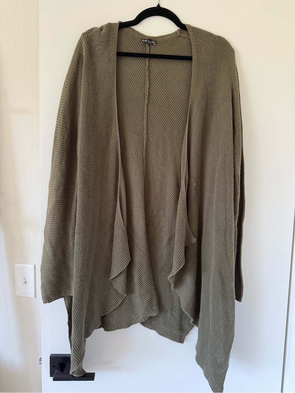 Express Open-Front Olive Green Knit Cardigan Sweater